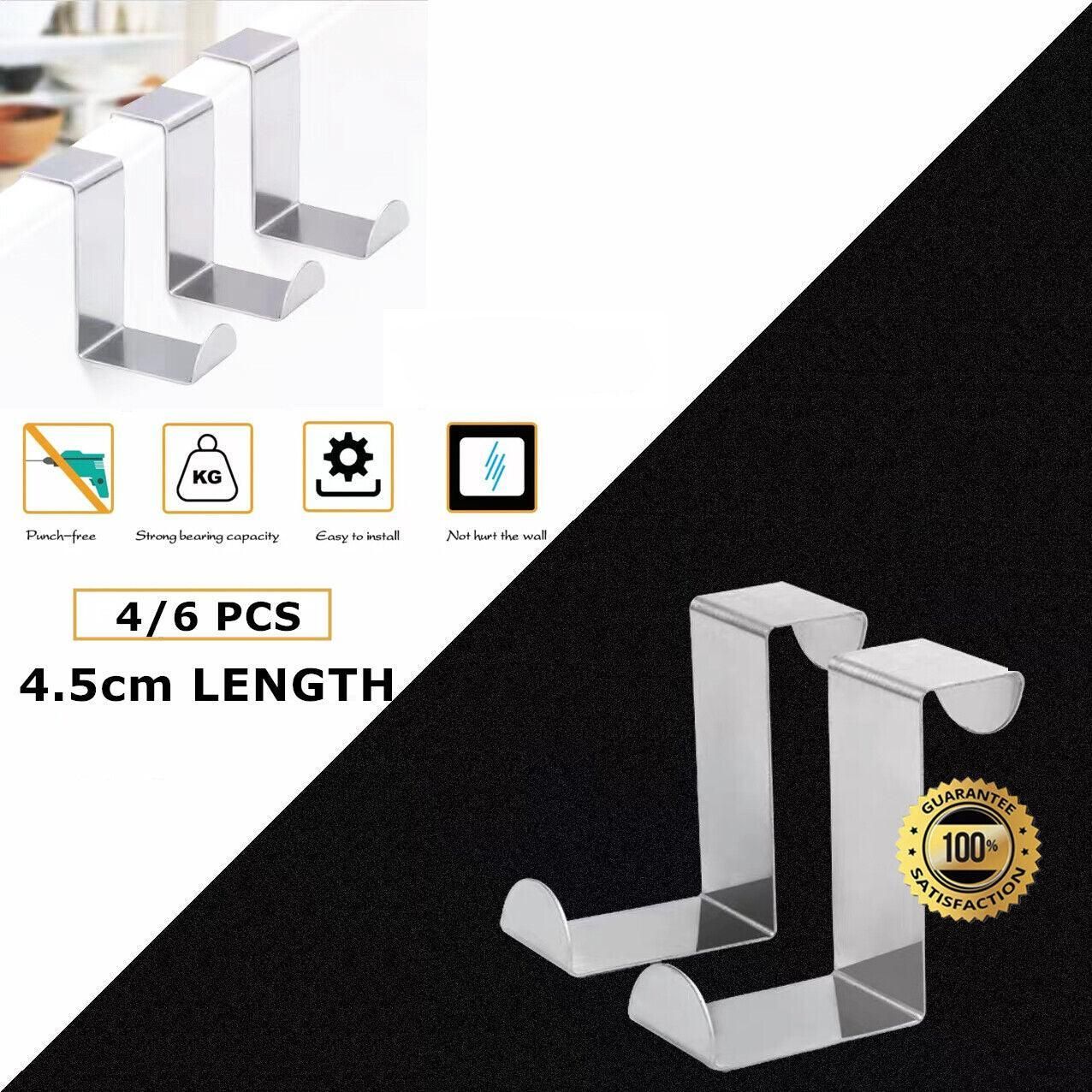 4X/6X Over Door Hooks Hanger Holder Stainless Steel Cabinet Organizer Clothes 4.5cm - 6 PCS V528-9360312016238