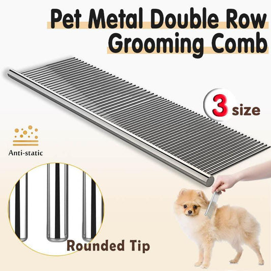 Stainless Steel Teeth Metal Comb Brush Pet Cat Dog Hair Grooming Trimmer Round - S:16*3CM V528-9360312025520