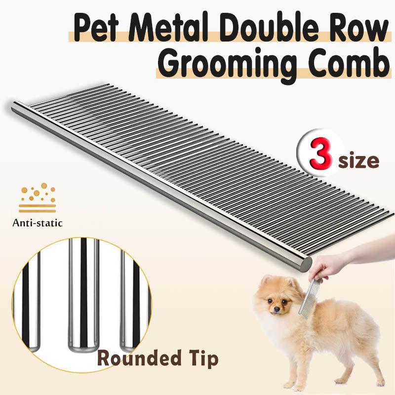 Stainless Steel Teeth Metal Comb Brush Pet Cat Dog Hair Grooming Trimmer Round - M:19*3.5CM V528-9360312025537