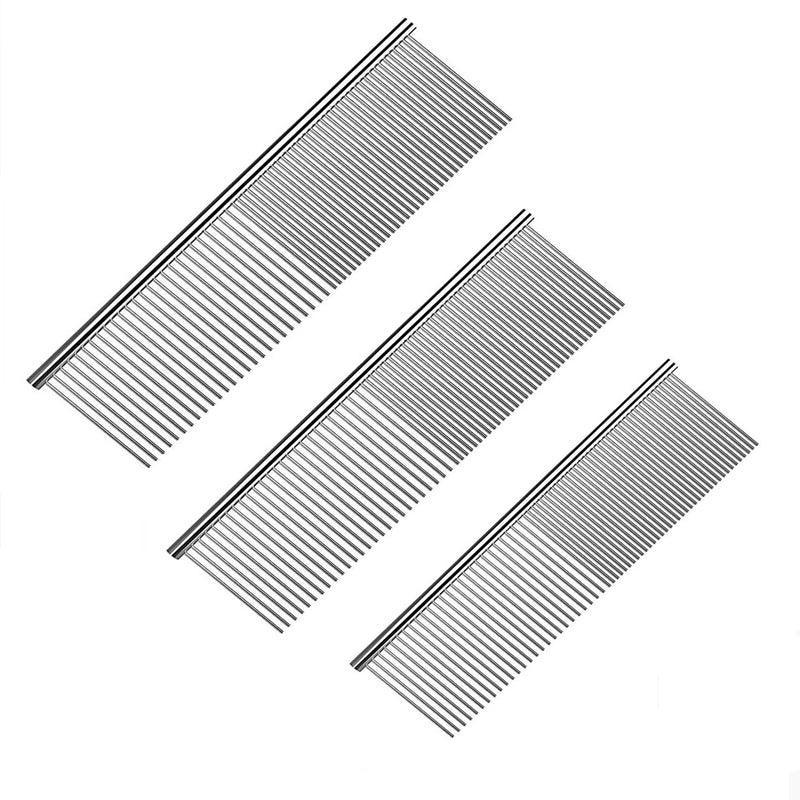 Stainless Steel Teeth Metal Comb Brush Pet Cat Dog Hair Grooming Trimmer Round - M:19*3.5CM V528-9360312025537