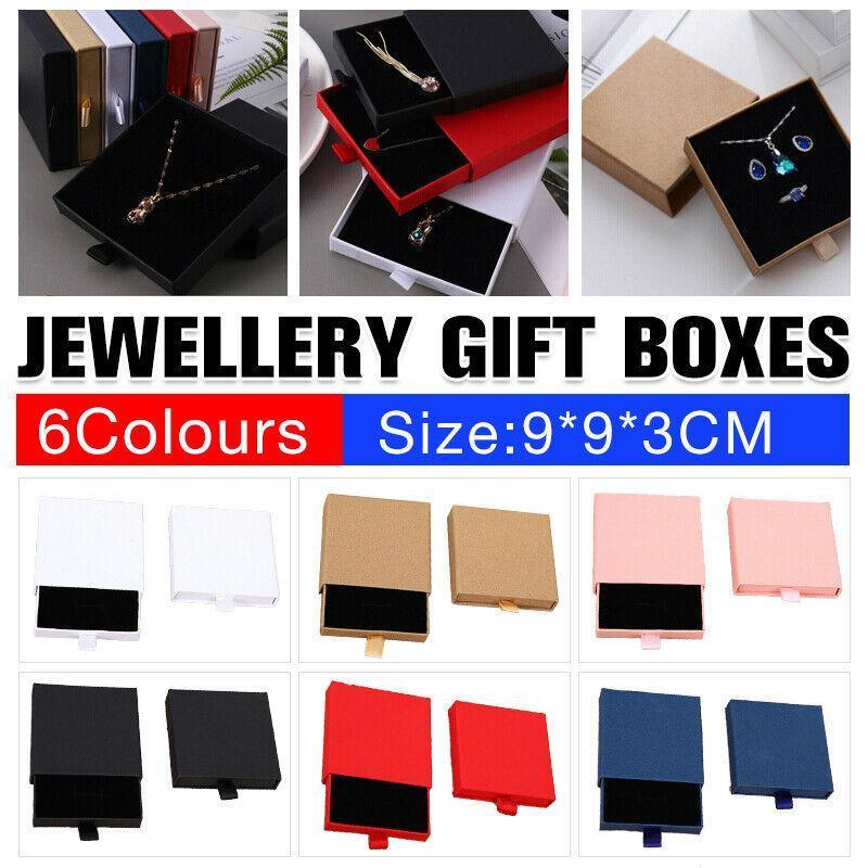 Cardboard Jewellery Gift Boxes Drawer Style Necklace Ring Earring Pendant Bracelet Case - Pink V528-9360312028545
