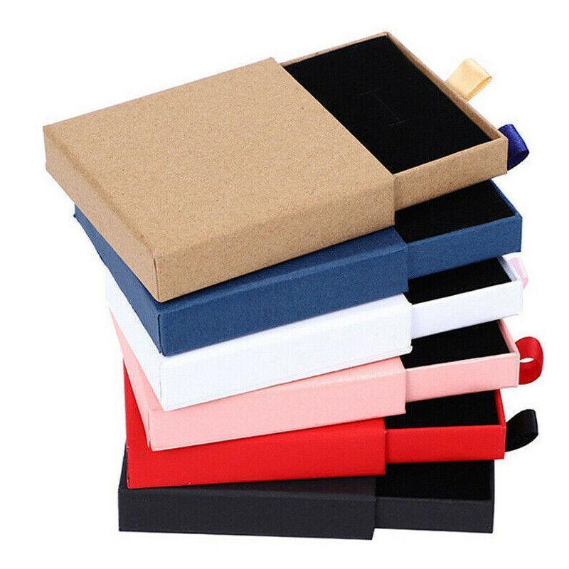 Cardboard Jewellery Gift Boxes Drawer Style Necklace Ring Earring Pendant Bracelet Case - Pink V528-9360312028545