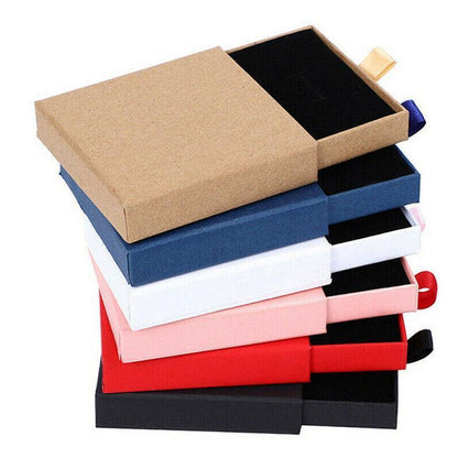 Cardboard Jewellery Gift Boxes Drawer Style Necklace Ring Earring Pendant Bracelet Case - Pink V528-9360312028545
