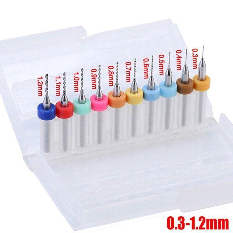 10X Tungsten Steel Micro Drill Bits 0.1-1.2mm for Rotary Tool - 0.1-1MM V528-9360312030609