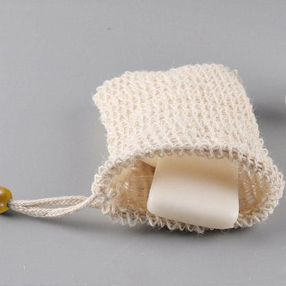 Flax Soap Saver Bag with Foaming Mesh and Drawstring for Exfoliating - 1PC V528-9360312033143