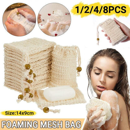 Flax Soap Saver Bag with Foaming Mesh and Drawstring for Exfoliating - 4PCS V528-9360312033167