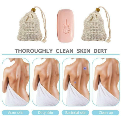 Flax Soap Saver Bag with Foaming Mesh and Drawstring for Exfoliating - 4PCS V528-9360312033167