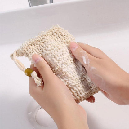 Flax Soap Saver Bag with Foaming Mesh and Drawstring for Exfoliating - 4PCS V528-9360312033167
