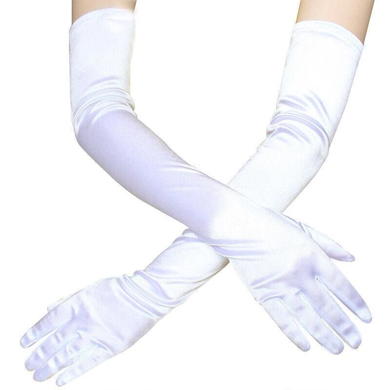 Elegant Long Satin Evening Gloves Formal Dress Accessory for Opera Prom Party Women - White V528-9360312037301