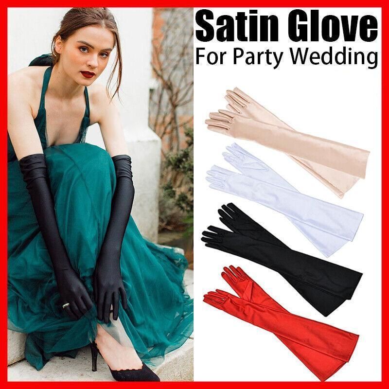 Elegant Long Satin Evening Gloves Formal Dress Accessory for Opera Prom Party Women - White V528-9360312037301