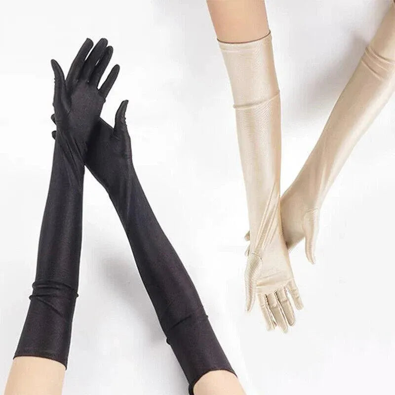 Elegant Long Satin Evening Gloves Formal Dress Accessory for Opera Prom Party Women - White V528-9360312037301