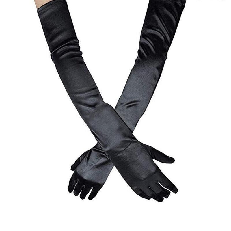 Elegant Long Satin Evening Gloves Formal Dress Accessory for Opera Prom Party Women - White V528-9360312037301