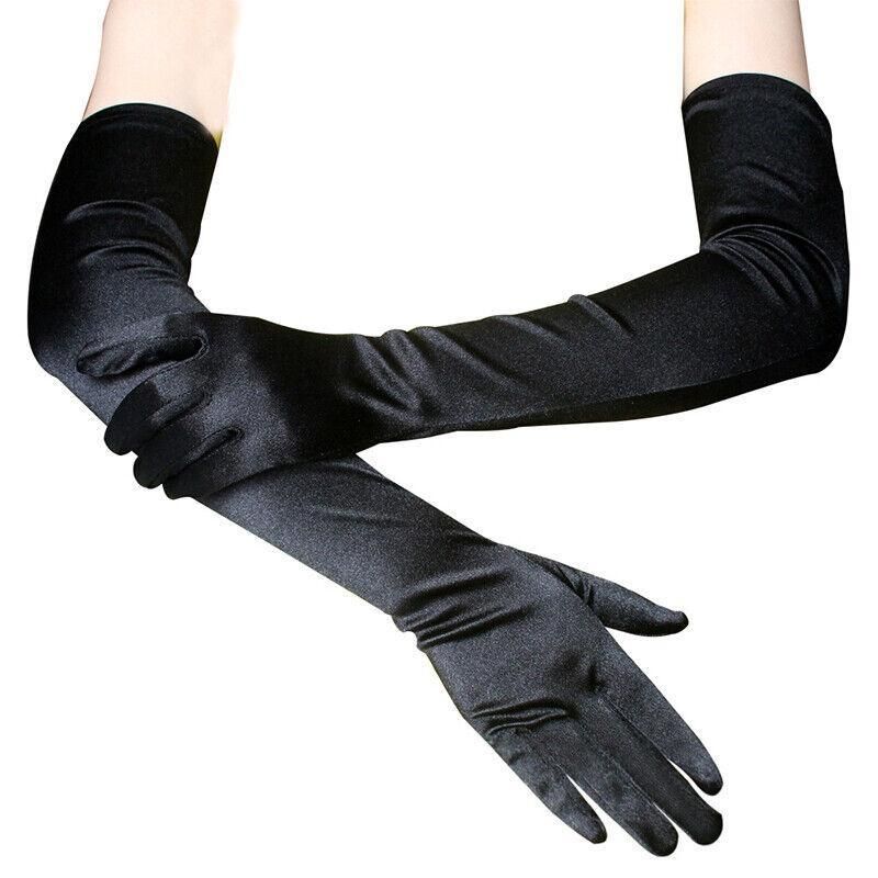 Elegant Long Satin Evening Gloves Formal Dress Accessory for Opera Prom Party Women - Black V528-9360312037325