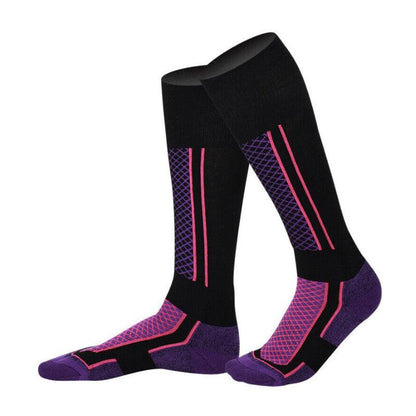 Men Women Long Warm Breathable Ski Socks Thicken Winter Sports Socks - Pink&White(33-39) V528-9360312038360