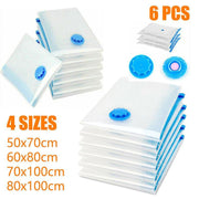 6PCS Vacuum Storage Bags Clothes Space Saver Organiser Seal Bags 4 Sizes - 50x70CM-6PCS V528-9360312039473