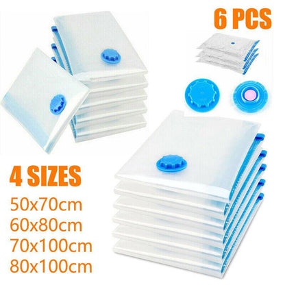 6PCS Vacuum Storage Bags Clothes Space Saver Organiser Seal Bags 4 Sizes - 60x80CM-6PCS V528-9360312039480