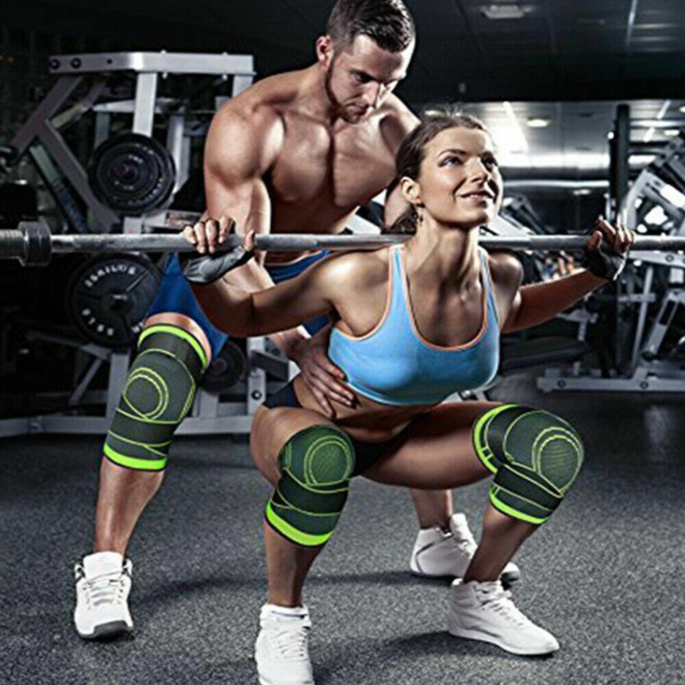 3D Weaving Knee Brace Breathable Sleeve Support Running Jogging Joint Pain Leg Green - Green-XL