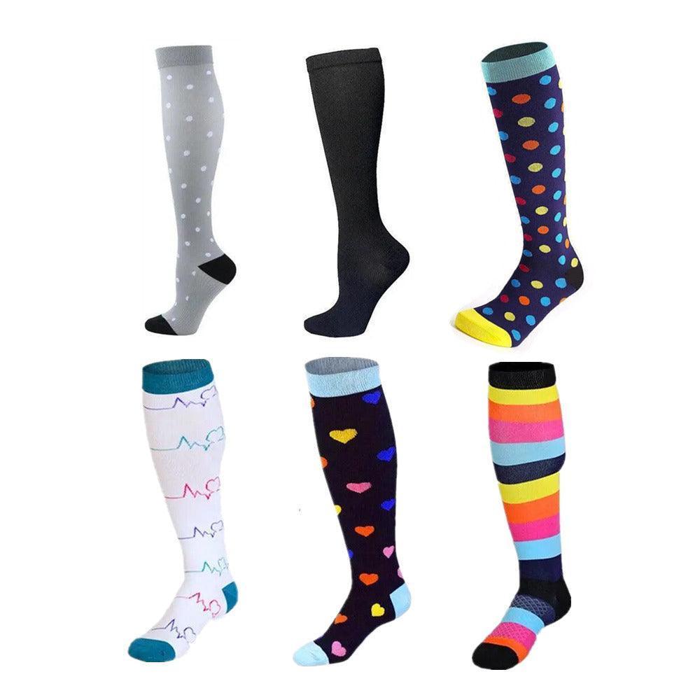 S/M Compression Socks Women Men Nursing Travel Stocking Sport Running - White Polka Dots V528-9360312048024