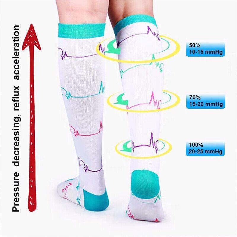 S/M Compression Socks Women Men Nursing Travel Stocking Sport Running - White Polka Dots V528-9360312048024