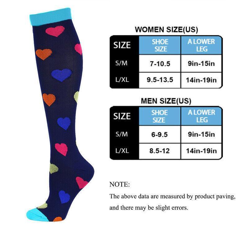 S/M Compression Socks Women Men Nursing Travel Stocking Sport Running - White Polka Dots V528-9360312048024