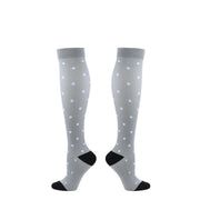 S/M Compression Socks Women Men Nursing Travel Stocking Sport Running - White Polka Dots V528-9360312048024