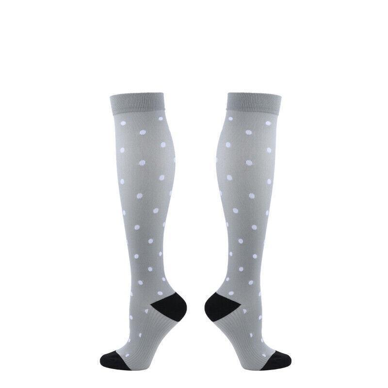 S/M Compression Socks Women Men Nursing Travel Stocking Sport Running - White Polka Dots V528-9360312048024
