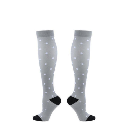 S/M Compression Socks Women Men Nursing Travel Stocking Sport Running - White Polka Dots V528-9360312048024