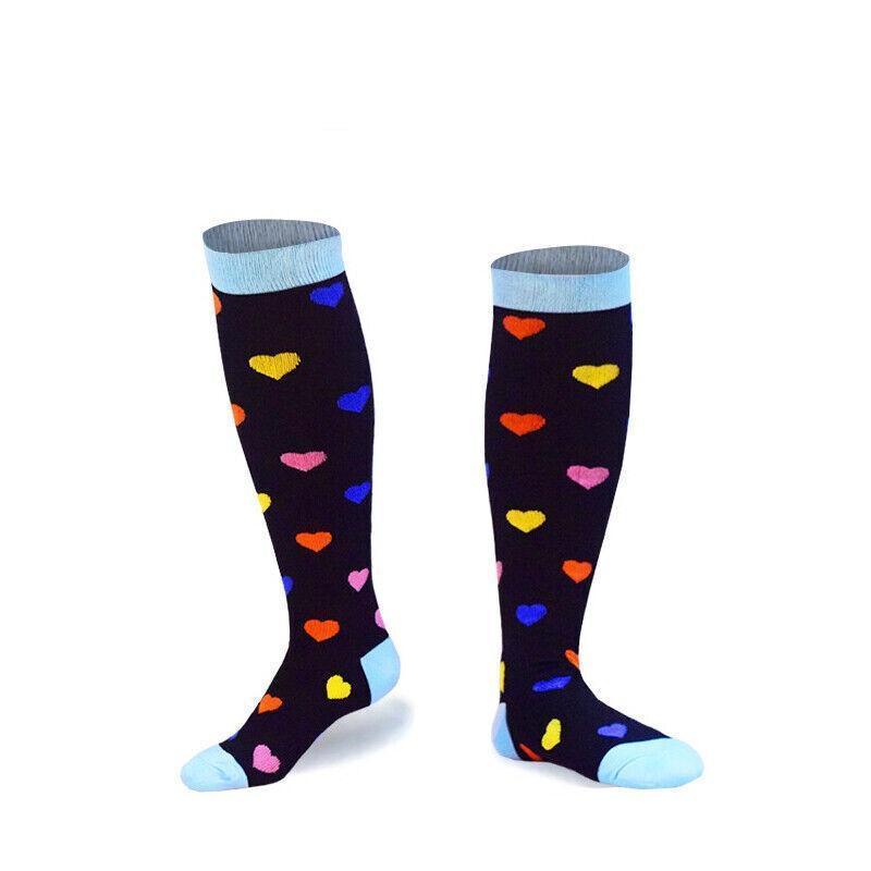 S/M Compression Socks Women Men Nursing Travel Stocking Sport Running - White Polka Dots V528-9360312048024