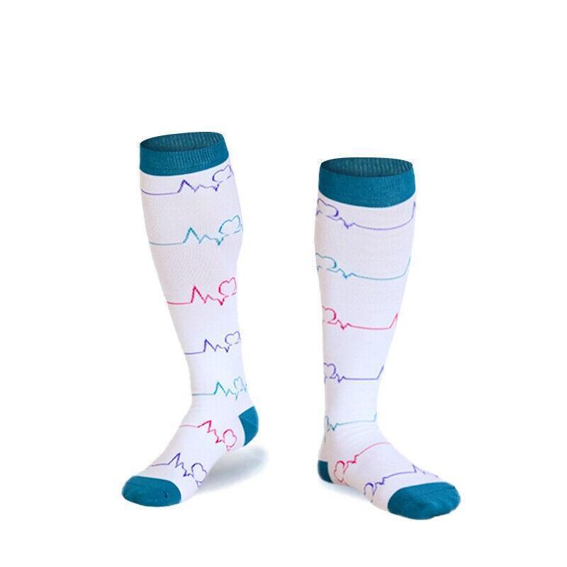 S/M Compression Socks Women Men Nursing Travel Stocking Sport Running - White Polka Dots V528-9360312048024