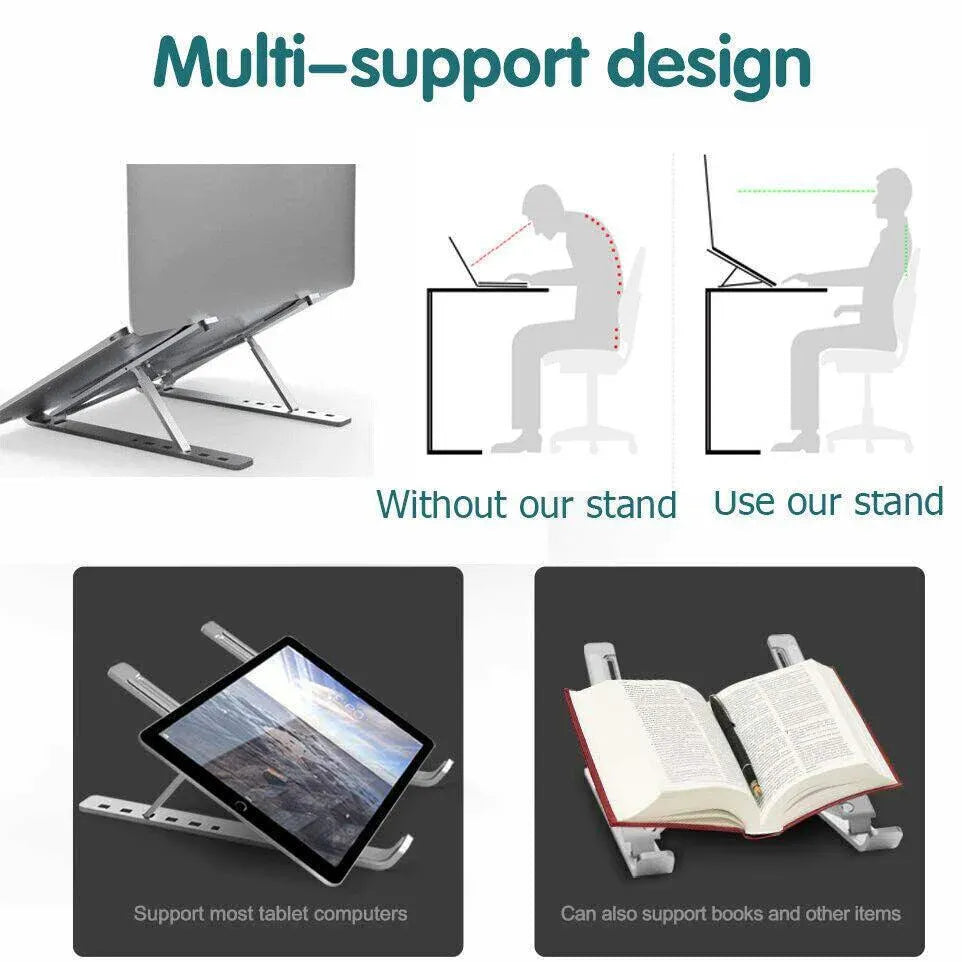 Adjustable Laptop Stand Portable Aluminum Alloy Desktop Holder for 11 to 17.3 Inch - Sliver V528-9360312049229