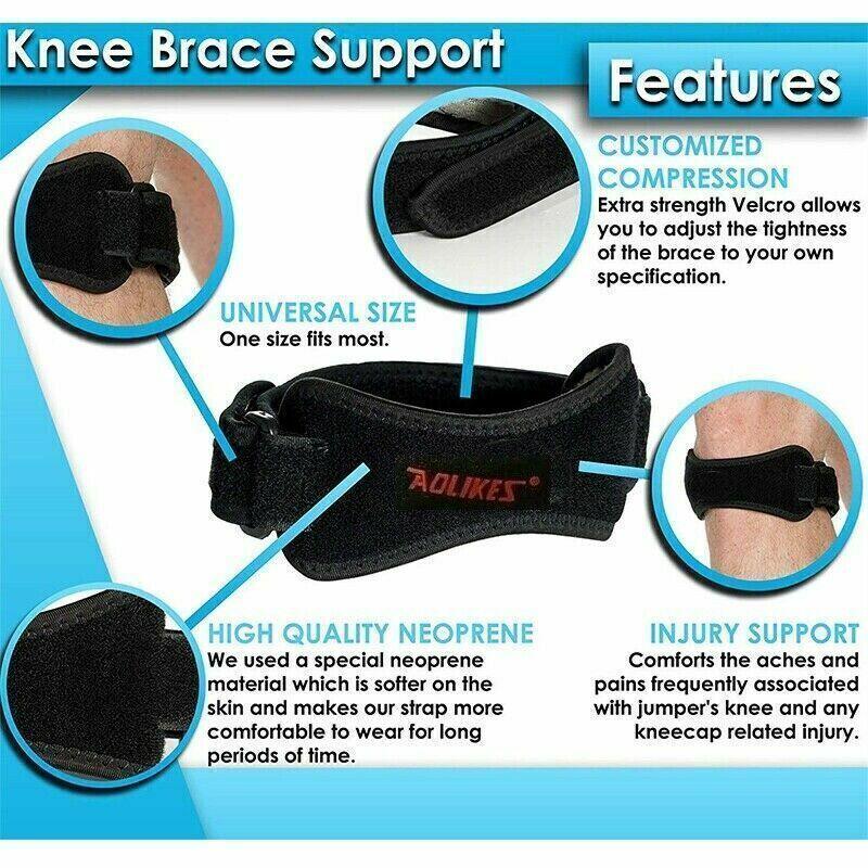 Aolikes Knee Strap Patella Jumper Gel Runner Tennis Sports Brace Support - Black V528-9360312049892