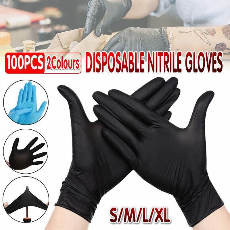 Thick Black Nitrile Gloves Industrial Mechanic Tattoo Tradie Rubber Protection - M V528-9360312050164