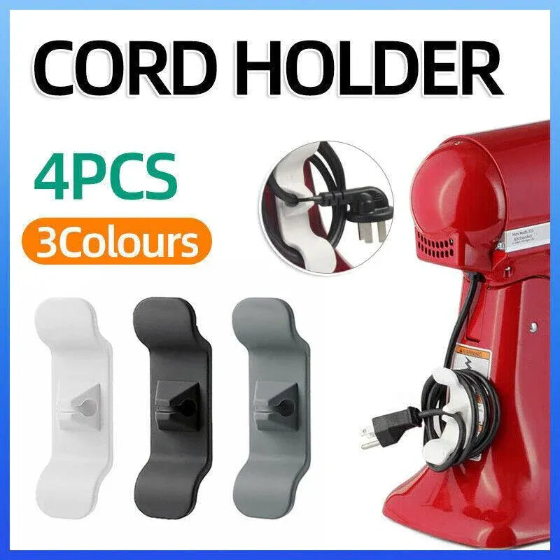 Cord Organizer Wrap Holder 4pcs Kitchen Appliance Cable Winder Adhesive Clip - 4PCS Black V528-9360312051529