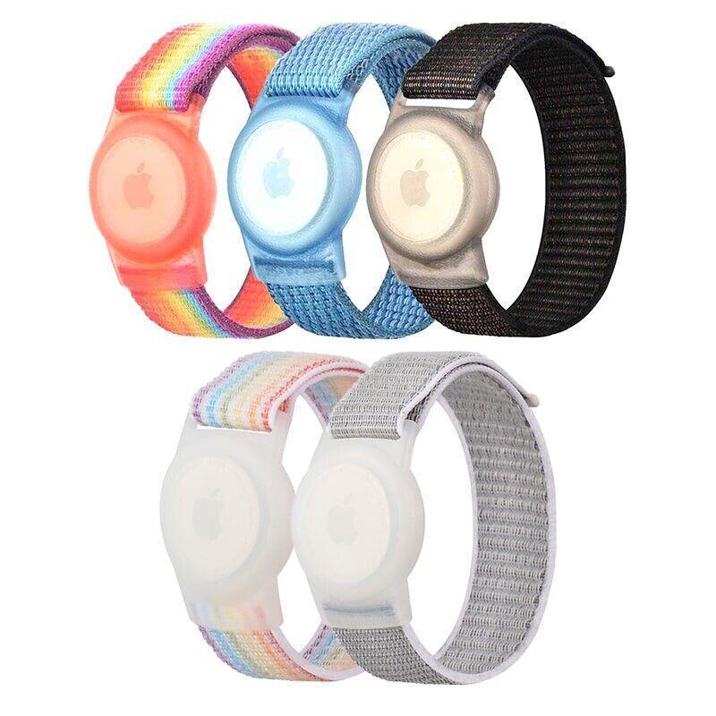 For Apple AirTag Case Protective Cover Wristband Nylon Air Tag Band Anti-lost L Size - Rainbow V528-9360312055749