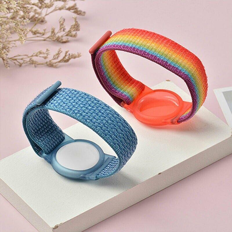 For Apple AirTag Case Protective Cover Wristband Nylon Air Tag Band Anti-lost L Size - Rainbow V528-9360312055749