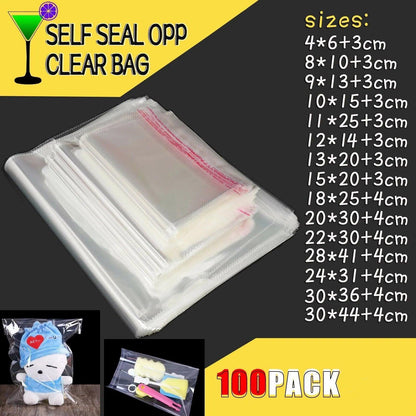 Multi-size Clear Self-Seal Cellophane Bags - Bulk Adhesive Opp - 11*20+4 V528-9360312059969