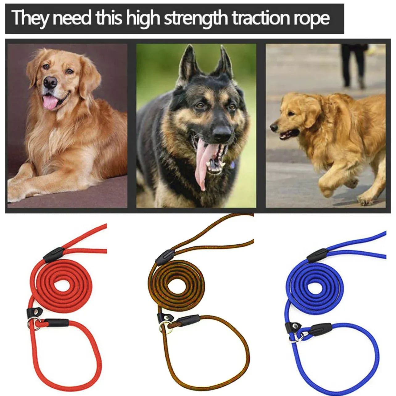 Dog Training Correction Leash Lead Cesar Puppy Pets Millan Slip Nylon Rope 10*140mm - Blue V528-9360312062648