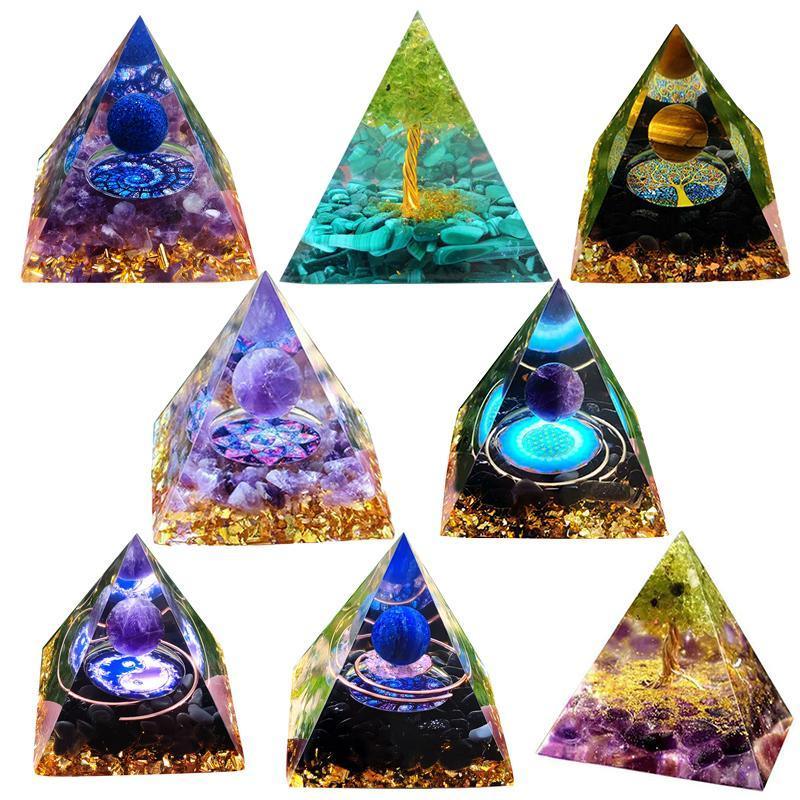 Amethyst Crystal Sphere Orgonite Pyramidamp Obsidians - Black Brown(60mmx60mm) V528-9360312073385