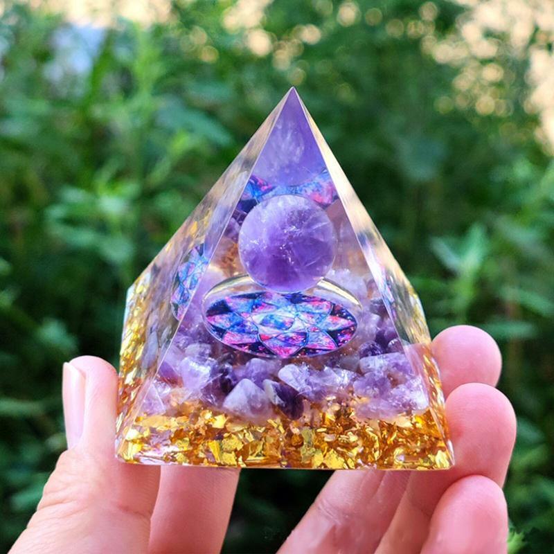 Amethyst Crystal Sphere Orgonite Pyramidamp Obsidians - Black Brown(60mmx60mm) V528-9360312073385