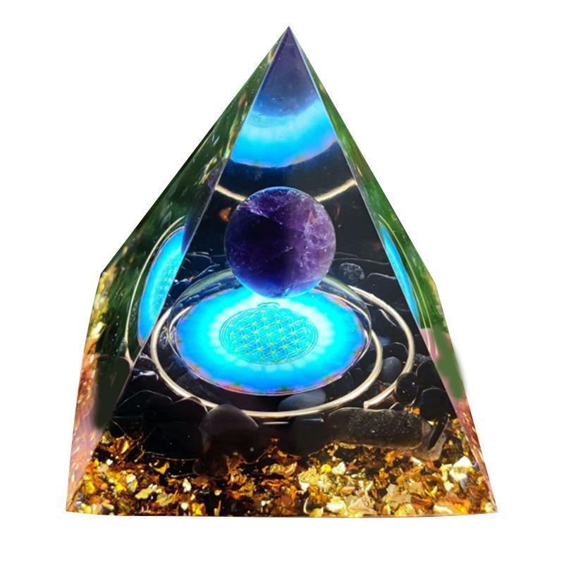 Amethyst Crystal Sphere Orgonite Pyramidamp Obsidians - Black Brown(60mmx60mm) V528-9360312073385