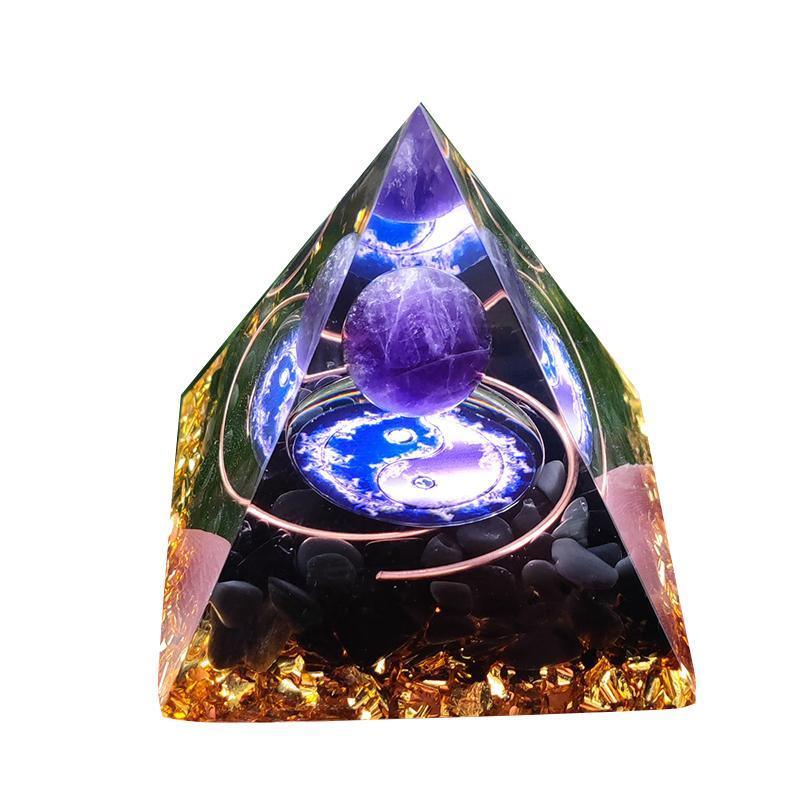 Amethyst Crystal Sphere Orgonite Pyramidamp Obsidians - Black Brown(60mmx60mm) V528-9360312073385