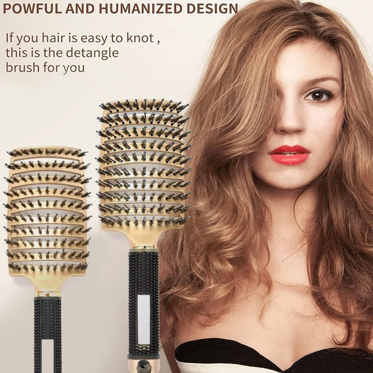 Detangle Nylon Boar Bristle Brush Hairbrush Smooth Hair Head Scalp Massage Comb - Black *1 Unit V528-9360312073699