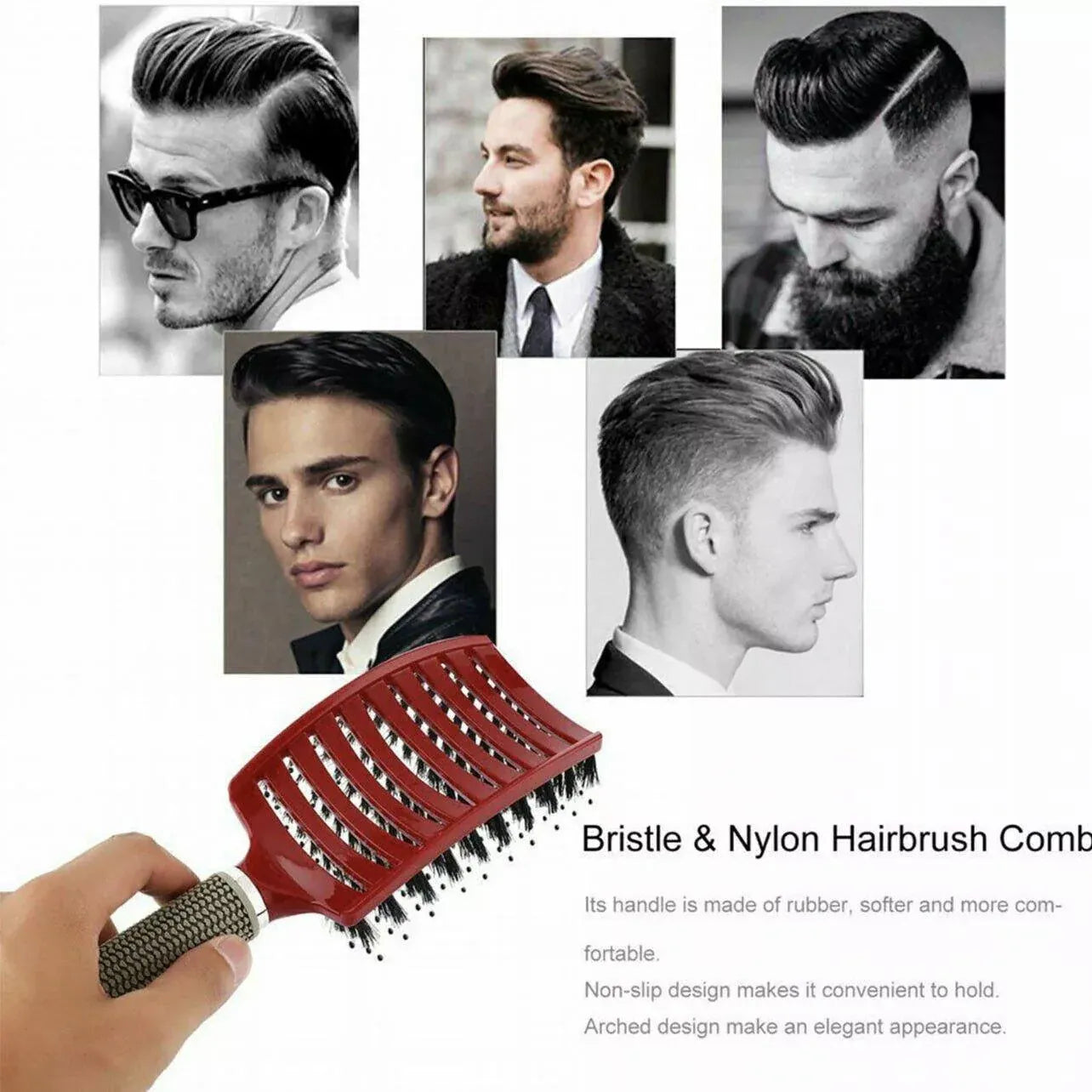 Detangle Nylon Boar Bristle Brush Hairbrush Smooth Hair Head Scalp Massage Comb - White *1 Unit V528-9360312073712