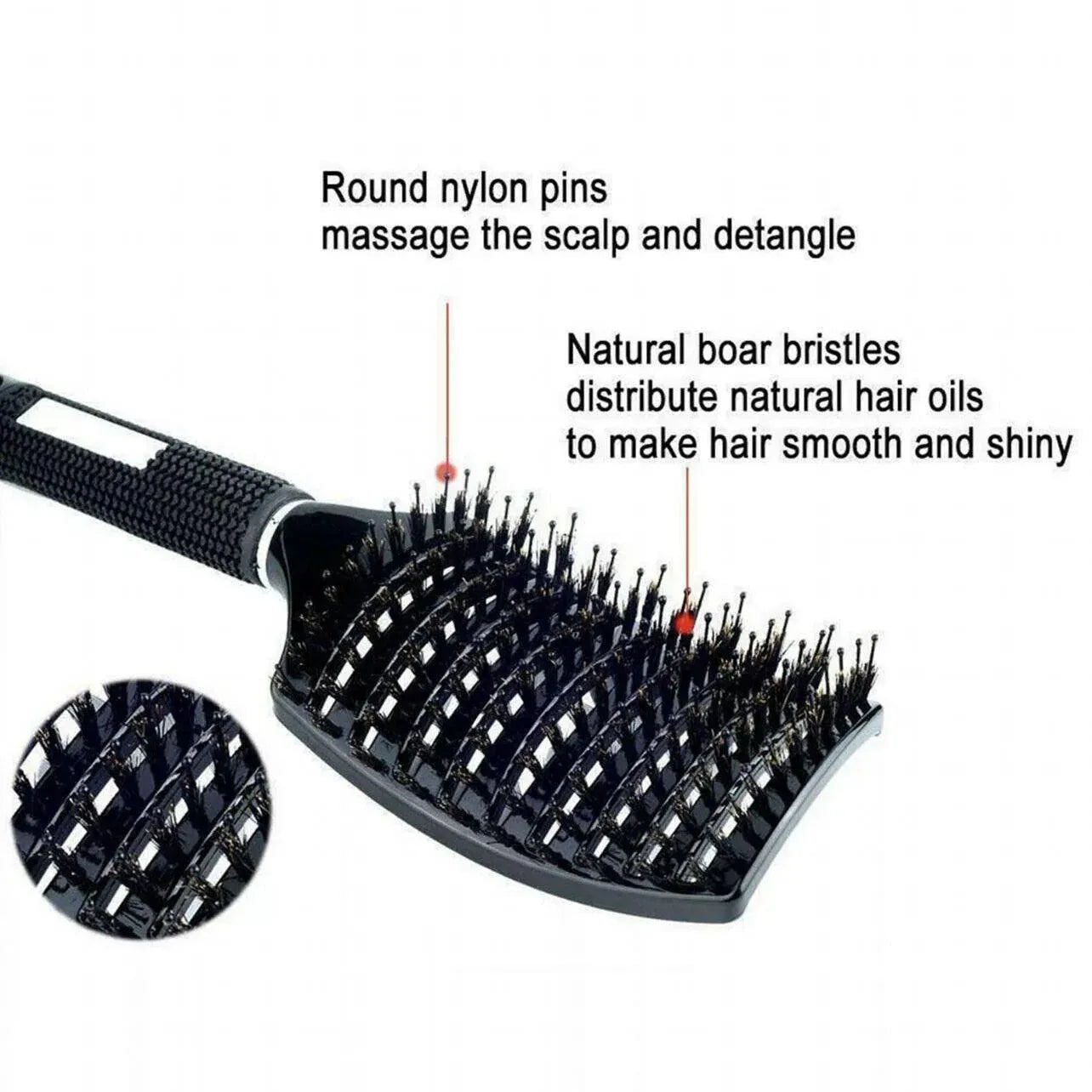 Detangle Nylon Boar Bristle Brush Hairbrush Smooth Hair Head Scalp Massage Comb - White *1 Unit V528-9360312073712