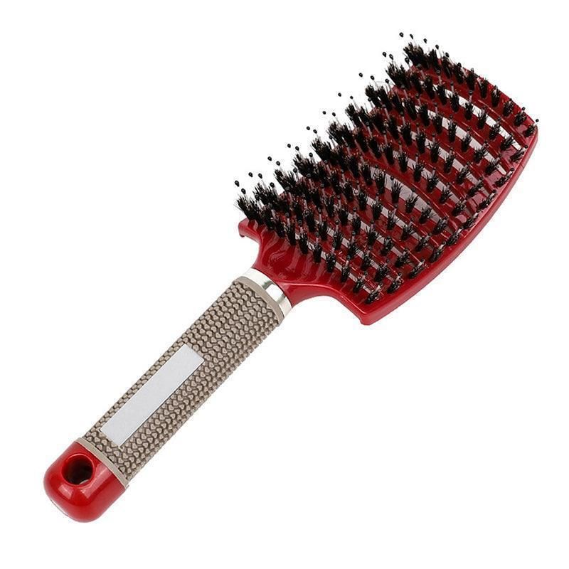 Detangle Nylon Boar Bristle Brush Hairbrush Smooth Hair Head Scalp Massage Comb - Red *1 Unit V528-9360312073736