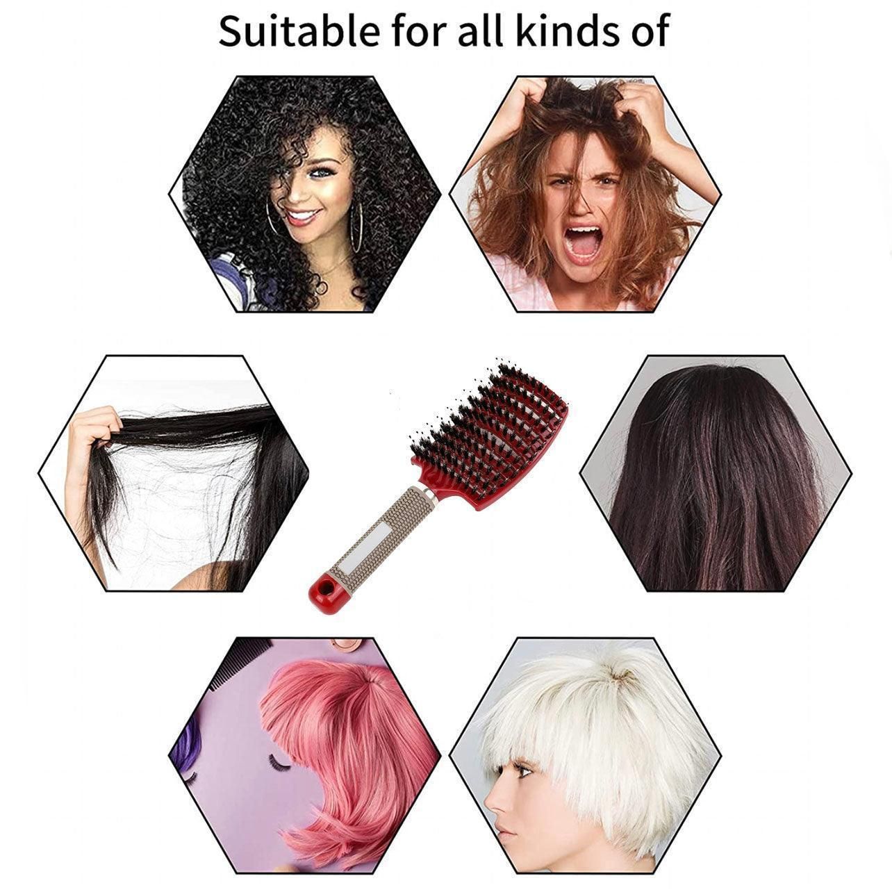 Detangle Nylon Boar Bristle Brush Hairbrush Smooth Hair Head Scalp Massage Comb - Red *1 Unit V528-9360312073736