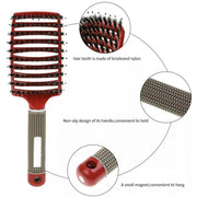 Detangle Nylon Boar Bristle Brush Hairbrush Smooth Hair Head Scalp Massage Comb - Red *1 Unit V528-9360312073736