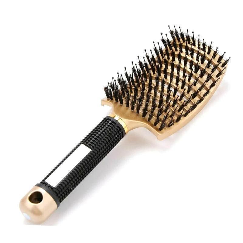 Detangle Nylon Boar Bristle Brush Hairbrush Smooth Hair Head Scalp Massage Comb - Gold *1 Unit V528-9360312073750