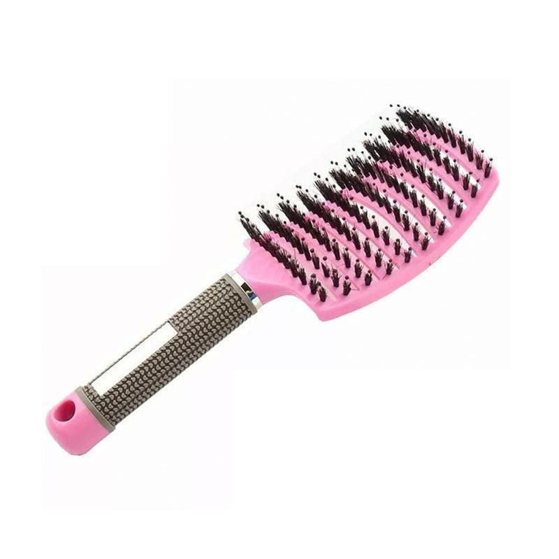 Detangle Nylon Boar Bristle Brush Hairbrush Smooth Hair Head Scalp Massage Comb - Pink *1 Unit V528-9360312073774