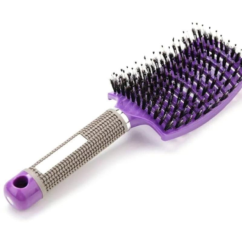 Detangle Nylon Boar Bristle Brush Hairbrush Smooth Hair Head Scalp Massage Comb - Purple *1 Unit V528-9360312073798